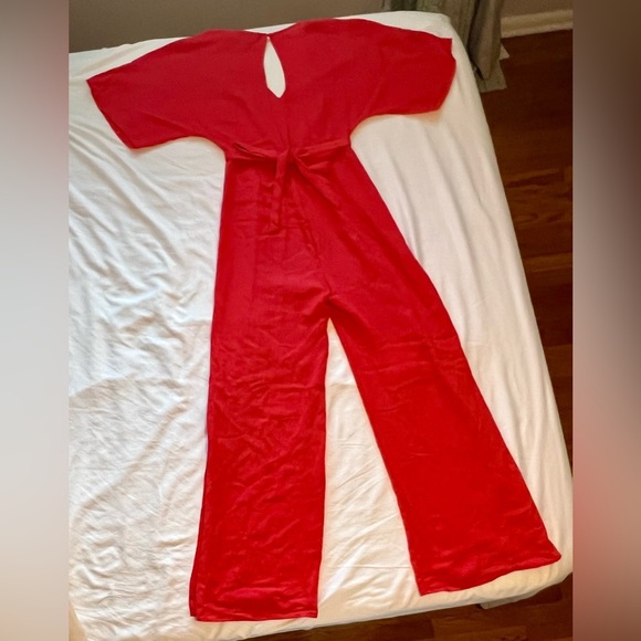 Chic La Vie Coral Red Wide-Leg Jumpsuit - Picture 7 of 7